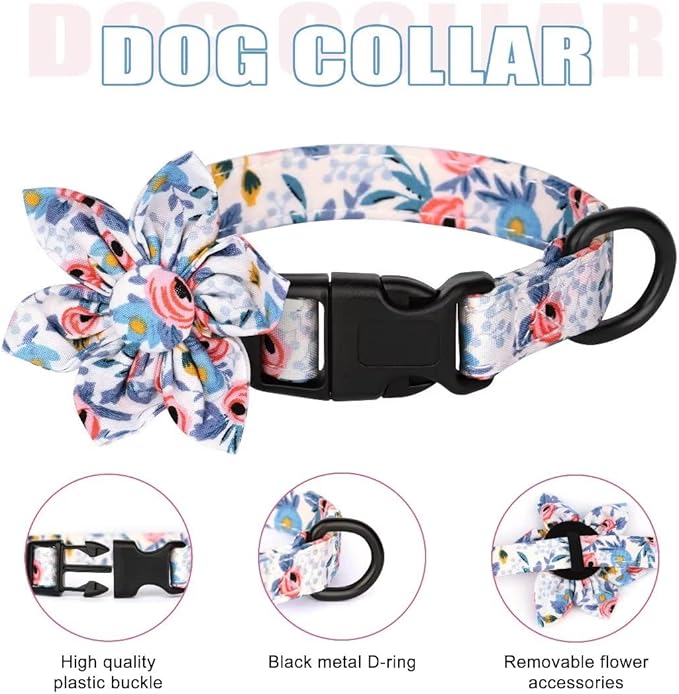 Beirui Cute Girl Dog Collars, Harnesses & Leashes Set - Adjustable Dog Collar and Leash Set with Flower - Soft Mesh Dog Vest Harness for Puppies Small & Extra Small Dogs Cats (Blue,XXS)