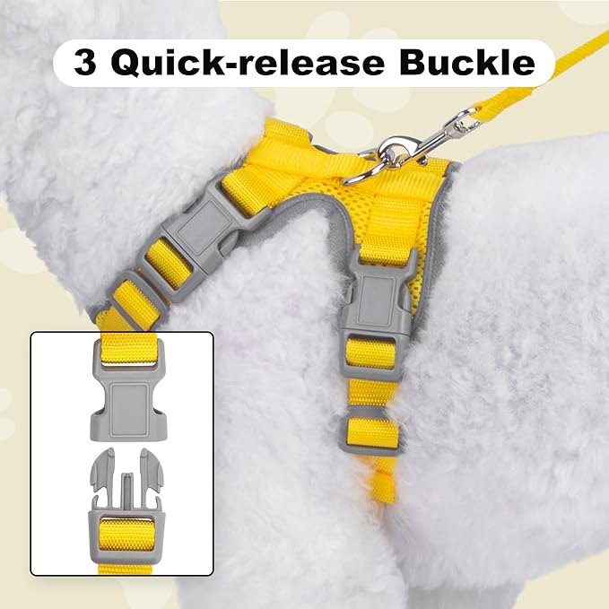 Small Dog Harness and Leash Set，No Pull Adjustable Pet Harness for Small Dogs ，Breathable Mesh Reflective Dog Vest Harness (Yellow, S)
