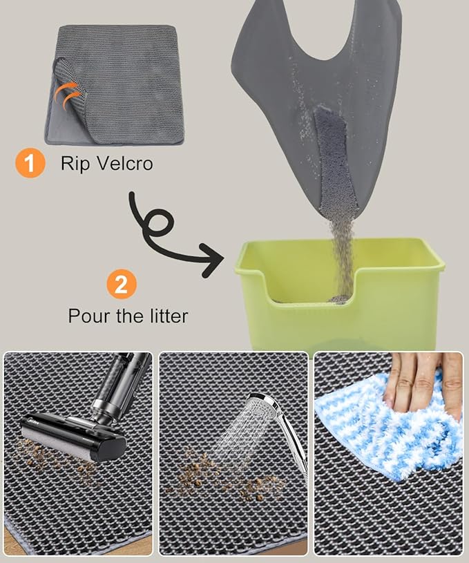Cat Litter Mat,45"x32" Extra Large Cat Litter Box Mat,Honeycomb Double Layer Kitty Litter Trapping Mat,Soft EVA Material,Urine & Waterproof,Scatter Control,Easy Clean,Washable