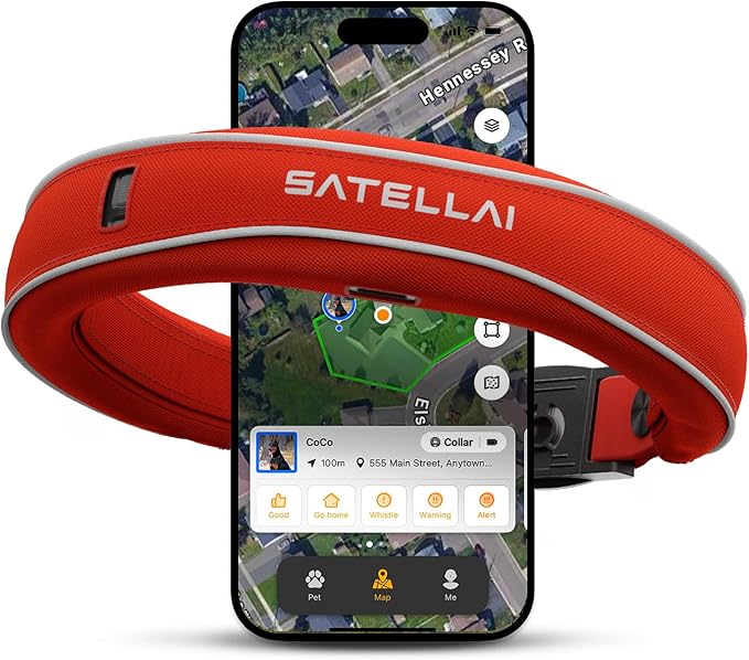 SATELLAI Dog Wireless Fences, Red The Most Advanced GPS Dog Collar with AI Analysis, Precise Positioning, 5-Day Battery, and IP68 Waterproof, Flexible Virtual Fencing for Medium & Large Dogs
