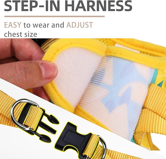 PUPTECK Dog Harness and Leash Set for Small Medium Dogs No Pull Step-in Soft Mesh Puppy Cat Vest Harnesses Reflective at Night, Yellow Lemon, S