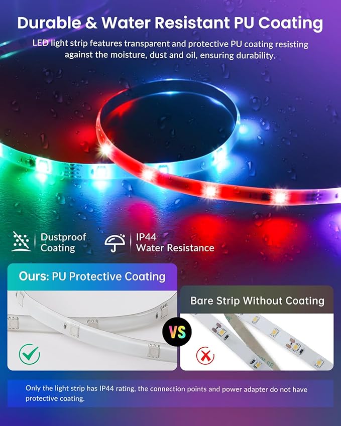 Pak LED Lights for Bedroom 16.4ft, Smart RGB+IC LED Strip Lights with App/Remote Control, Music Sync Color Changing Flexible LED Lights with 64 Scene Modes for Party, Home, Christmas, Halloween Decor