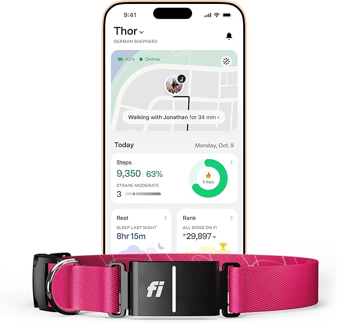 New Fi Series 3+ Smart Dog Collar - GPS Dog Tracker and Activity & New Fitness Monitor, Waterproof, LED Light, Escape Alerts, Nationwide Coverage [Free 6 Month Membership] (Pink, Medium)