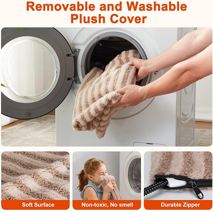 Pet Heating Pad, Waterproof Heated Dog Cat Bed with 11 Adjustable Temperatures & 24H Timer, Auto Shut-Off, Chew-Resistant Cord, Washable Cover, Indoor Electric Heating Mat, Beige, M(28" x 20")