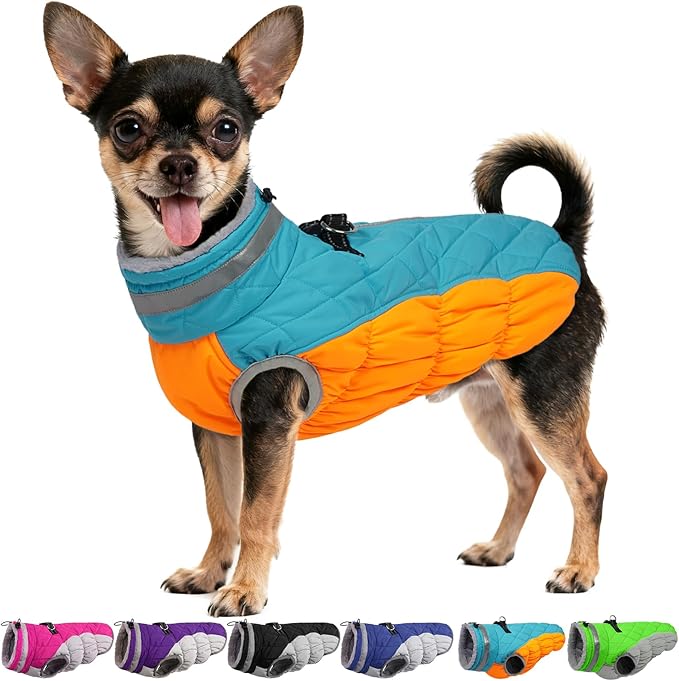 Warm Dog Coats for Small Dogs, Puppy Jacket, Waterproof Dog Jacket with Harness Built in, Zipper Clousure, Fleece Lining for Cold Weather, Small Puppy Clothes for Chihuahua, Maltese - XS