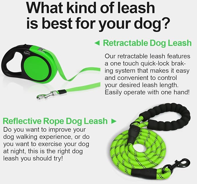 Taglory Retractable Dog Leash, 16ft No Tangle Leash Retractable for Medium and Large Dogs Up to 100 lbs, One-Handed Brake, Pause, Lock, Green