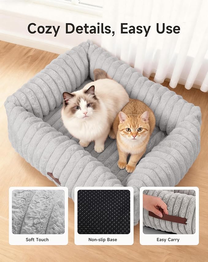 Heated Cat Bed Indoor, Pet Bed with 6 Temperature & 5 Timer Settings, Fluffy Cat Couch with Removable Machine-Washable Cover for Dogs Kitten Puppy in Winter, UL & FCC Certified, Medium, Grey