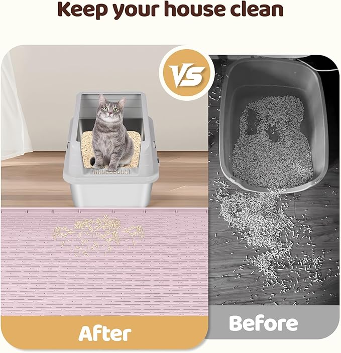 Cat Litter Mat, XXL Extra Large 50" x 35" Silicone Mat Litter Trapping Mat for Scatter Control, Soft on Kitty Paws, Easy to Clean (Pink)