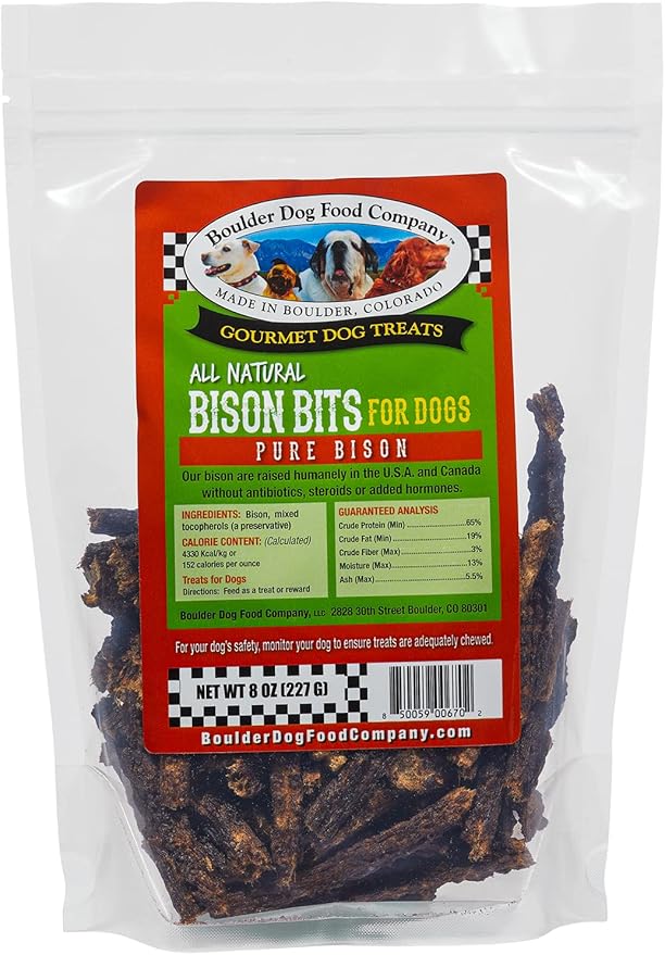 Bison Bits: Pure Bison Dog Treats - All Natural, Vet Approved, Limited Ingredient, Grain Free, Healthy & Nutritious Dog Treats (8oz)
