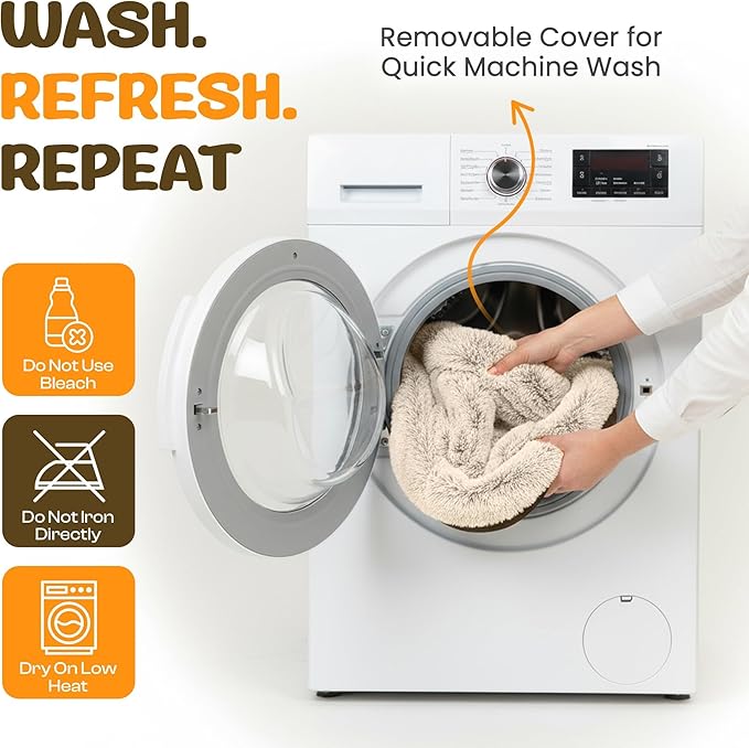 Fluffy Orthopedic Dog Bed for Small & Medium Dogs, Calming Plush Sofa Bed with Curved Bolster Support and Egg-Crate Foam Base, 35" Cozy Oval Pet Donut Bed with Washable Cover, Coffee