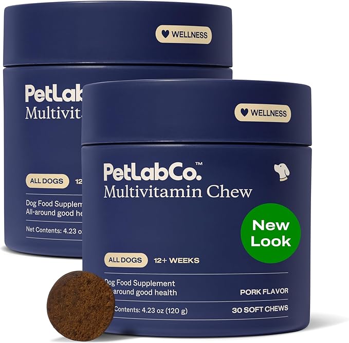 PetLab Co. 22 in 1 Dog Multivitamin - Support Dog's Immune Response, Skin, Coat, Joints & Overall Health - Vitamins A, E, D, B12, Minerals, Antioxidants - Chewable Pork Flavor