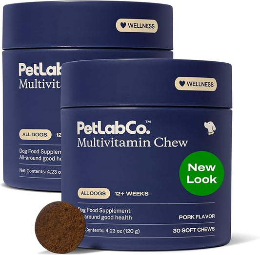 PetLab Co. 22 in 1 Dog Multivitamin - Support Dog's Immune Response, Skin, Coat, Joints & Overall Health - Vitamins A, E, D, B12, Minerals, Antioxidants - Chewable Pork Flavor