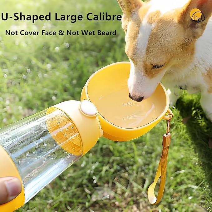 2 in 1 Dog Water Bottle with Food Container, Portable Dogs Water Dispenser, Outdoor Drink Bottles for Puppy, Cat, Pet, Essential Items for Travel, Walking, Hiking, Pet Accessories (Yellow)