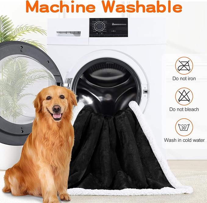 Smiry Waterproof Blanket Throw for Large Dogs, Soft Reversible Dog Blanket for Sofa Couch Bed, Washable Leakproof Sherpa Fleece Furniture Couch Protector(40"x60", Black/White)