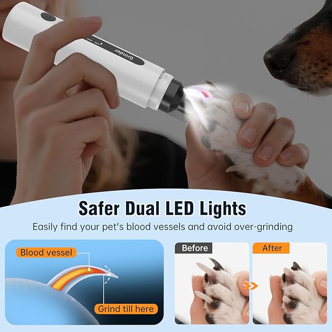 Dog Nail Grinder, 7-Speed Quiet Electric Dog Nail Trimmers, Dog Nail Clippers with Sponge Dust Collection & File for Small Medium Large Dogs, Rechargeable Pet Paw Grooming Supplies Kit