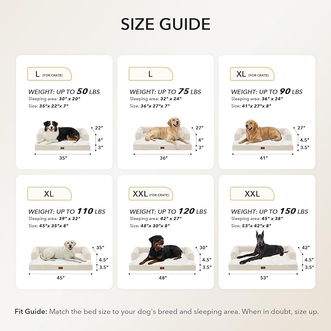 Orthopedic Dog Beds for Extra Large Dogs, Waterproof Egg Crate Foam XL Dog Bed with Sides 48x30Inch, Big Dogs Couch Beds with Removable Washable Cover and Nonskid Bottom, Beige