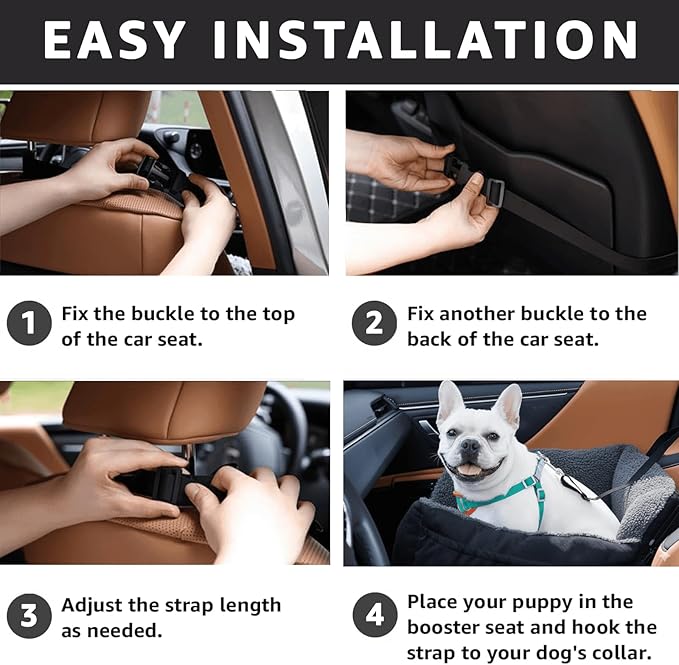 Dog Car Seat for Small Dogs,Washable Pet Booster Seats for Car with Clip-On Safty Leash, Reversible Puppy Carseat with Storage Pockets, Travel Carrier Bed for Dogs Under 25 lbs, Dark Grey