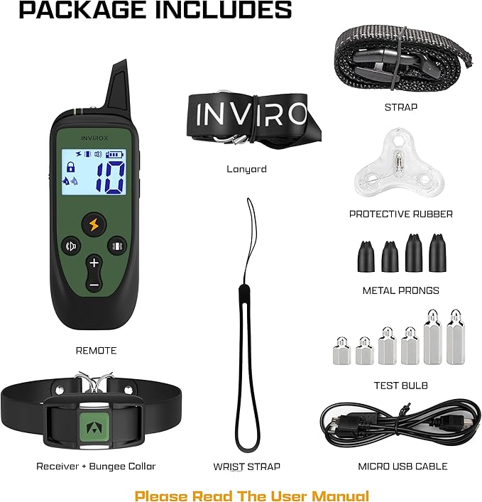 INVIROX Dog Training Collar with Remote [Spark K9] 1100 Yard Range, 124 Levels of Control, Beep, Vibration & E-Stim Modes, IP67 Waterproof E Collar for Dogs Training