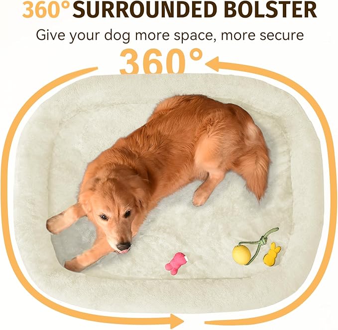 Orthopedic Washable Large Dog Bed: Cooling Dog Bed with Bolsters - Jumbo Bed Waterproof Removable Cover Non-Slip Pet Bed for Extra Large Sized - Pink