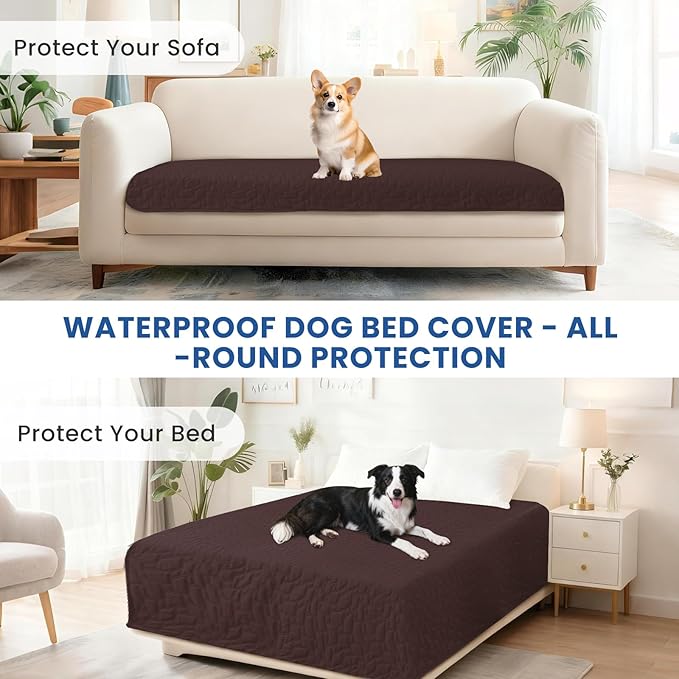 Waterproof Dog Bed Cover Pet Blanket, Soft Couch Cover for Dogs Washable, Non-Slip Dog Blanket Protect Furniture Couch Sofa Car for Puppy Large Dogs Cat (82x102 Inch, Coffee)