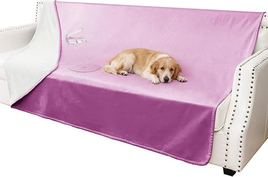 Waterproof Blanket for Couch, Leak Proof Dog Bed Blankets Reversible, Pet Throw Sofa Furniture Protector Machine Washable-52 x82,Purple+Cream