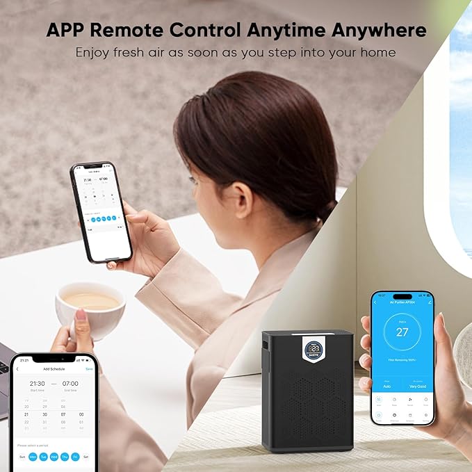 DAYETTE Smart Air Purifiers for Home Large Room with Fragrance, H14 Air Purifier with Washable Filters Up to 3000 Ft², APP & Voice Control & 22 dB Sleep Mode for Bedroom Living Room, Black