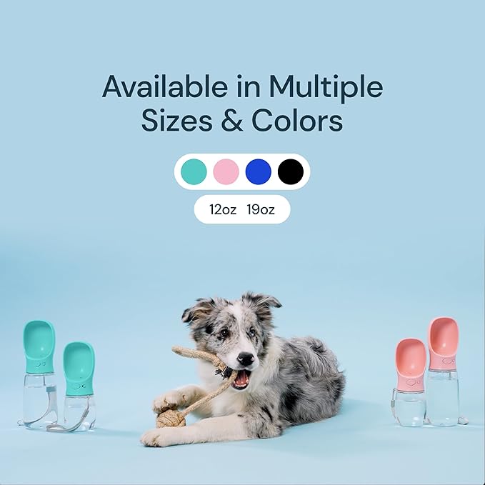 MalsiPree Leak-Proof Portable Dog Water Bottle for Travel - 19 oz, with Pink Bowl - Food Grade Plastic - Dog Bowls - Puppy Essentials - Pet Water Bottle