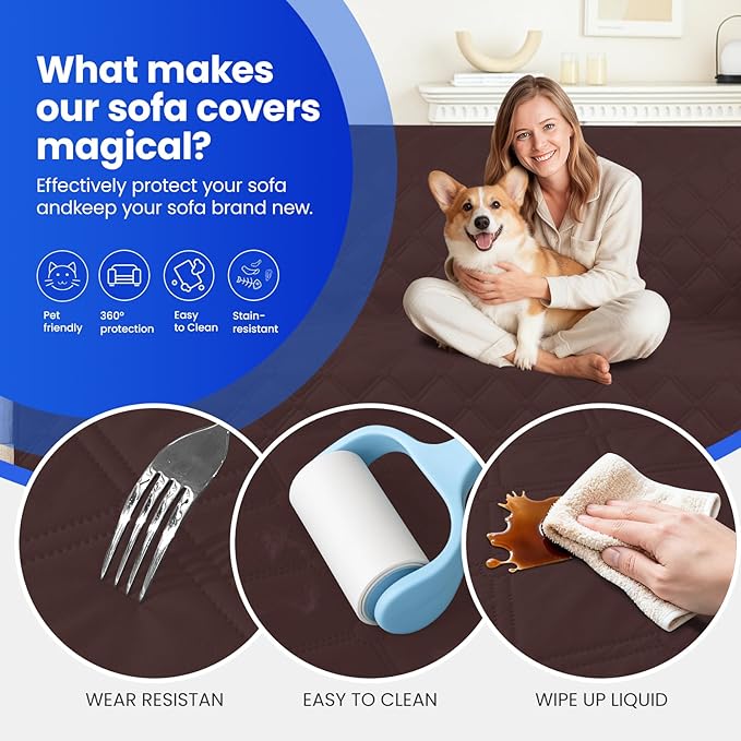 Waterproof Dog Bed Cover, Non-Slip Dog Blanket for Couch, Couch Covers for Dogs Washable, Pet Blanket for Furniture, Pet Bed Mat for Sofa, Car, Pet Supplies (68x82 Inch, Coffee)