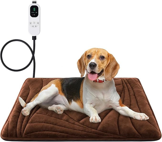 Dog Heating Pad with Washable Cover, Soft Plush Pet Heating Pad with 9 Adjustable Temperature, Timer, Chew-Resistant Cord, Waterproof Electric Heated Pet Bed Mat for Dogs and Cats Indoor