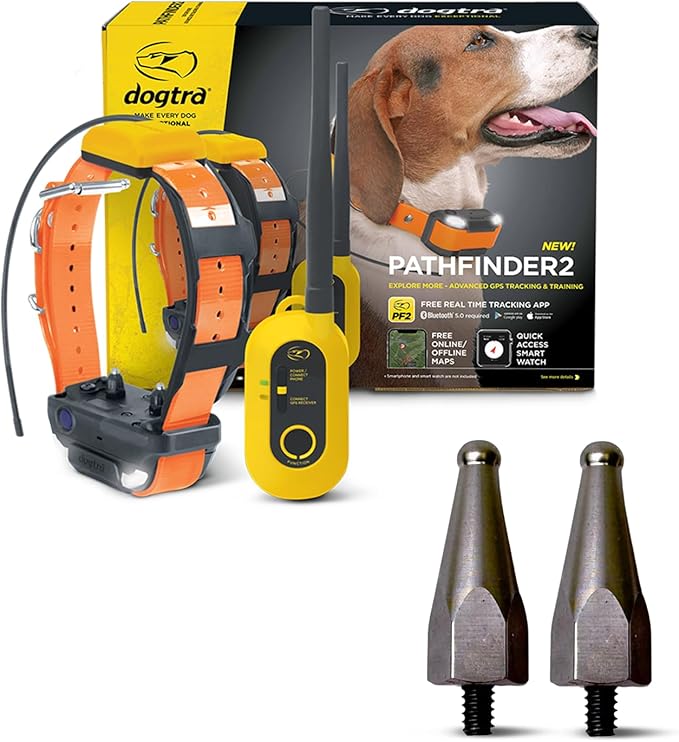 Dogtra Pathfinder 2 GPS Tracker e Collar + Titanium Contact Points 1" | 9 Mile, LED Light, No Monthly Fees, Waterproof, Smartwatch Control, Satellite Tracking, Multiple Dogs, Smartphone Required