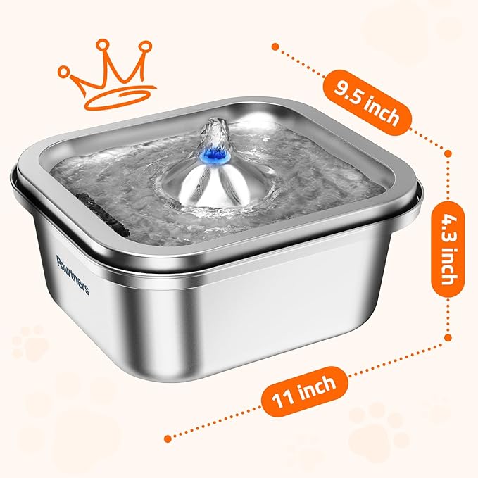 Cat Water Fountain Stainless Steel: 4L/140oz Pet Fountain Water Bowl Indoor, Automatic Dog Drinking Dispenser, Cat Feeding Watering Supplies, Metal Kitty Waterer Fountain, 6 Replacement Filters