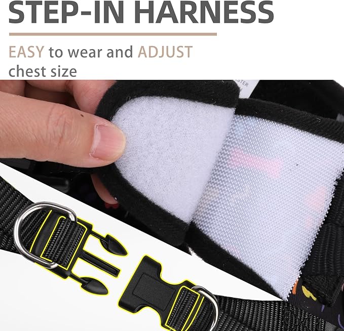 PUPTECK Dog Harness and Leash Set for Small Medium Dogs No Pull Step-in Soft Mesh Puppy Cat Vest Harnesses Reflective at Night, Black Paw, M