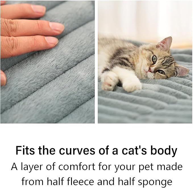 Self Warming Cat Bed, 24" x 18" Cat Heating Pad, Non-Slip & Washable, Extra Warm Pet Mat for Indoor Cats & Puppies (Grey)