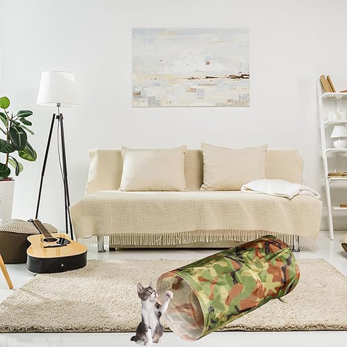 Foldable Spiral Cat Tunnel - Indoor Toy for Small Cats, Kittens, and Rabbits - Tube for Interactive Play and Outdoor Fun - Pet Activity Toy Camouflage Green 20" 3 Pcs