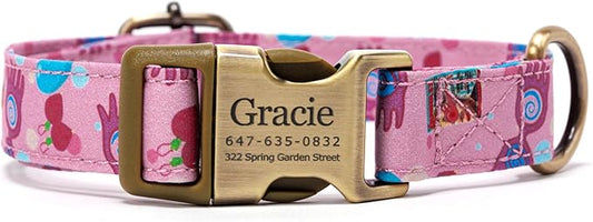 Personalized Dog Collar with Name and Phone Number Engraved,Adjustable Custom Puppy Collar,Organic Cotton Pet Collar for Small Medium Large Boy Girl Dogs