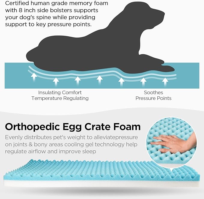 ATIFBOP Orthopedic Dog Bed for Large Dogs, Memory Foam Dog Sofa with Waterproof & Washable Cover, Cooling Energy Gel. Couch, Pain Relief Soft Couch Pet Bed (46x38x12 inch, Grey)