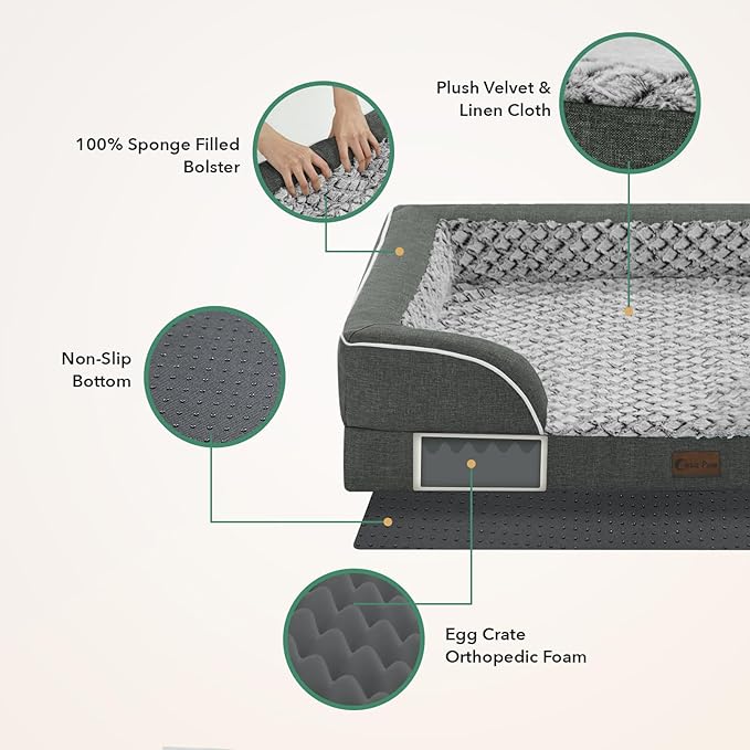 Orthopedic Dog Beds for Large Sized Dogs, Waterproof Memory Foam Large Pet Bed with Sides 35x22Inch, Non-Slip and Egg-Crate Foam Big Dog Couch Bed with Removable Washable Cover, Dark Grey