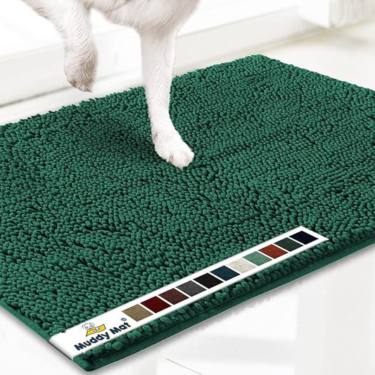Muddy Mat® | Super Absorbent Door Mat Indoor, Microfiber Quick Dry Chenille Entryway Rug, Non-Slip Front Door Mat, Indoor Mats for Entryway, Machine Washable Pet Rug, Dark Green XXL 60"X48"