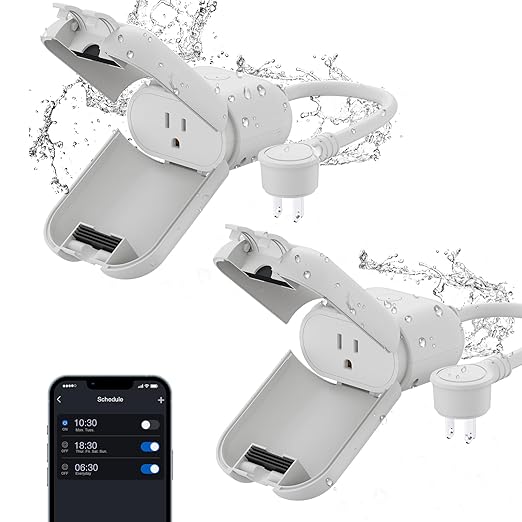ELEGRP PQR10 Outdoor Smart Plug Waterproof IP66, WiFi Plug Compatible with Alexa & Google Assistant, Smart Outdoor Outlet for String Lights, No Hub Required, 400W Max, UL Certified, 2 Pack, Grey