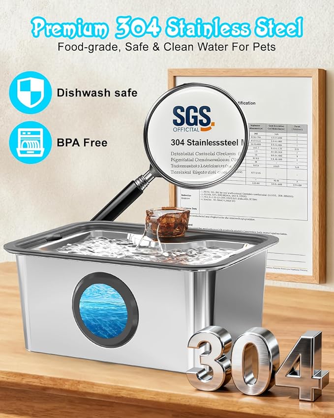 Stainless Steel Dog Water Fountain: 3-Gal Large Capacity, Ultra Quiet with Filter for Fresh Flow Water | Perfect for Large Breed Dogs& Multi-Pet Homes, 2m Long Power Cord for Indoor and Outdoor Use
