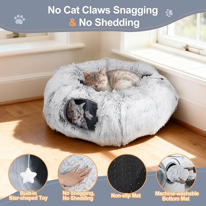 Cat Tunnel Bed for Indoor Cats - Christmas Tree Skirts Washable Warm Soft Indoor Cat Donut Tunnel, Multifunctional Cat Interactive Playground Toys for Felines Pet Christmas Decoration