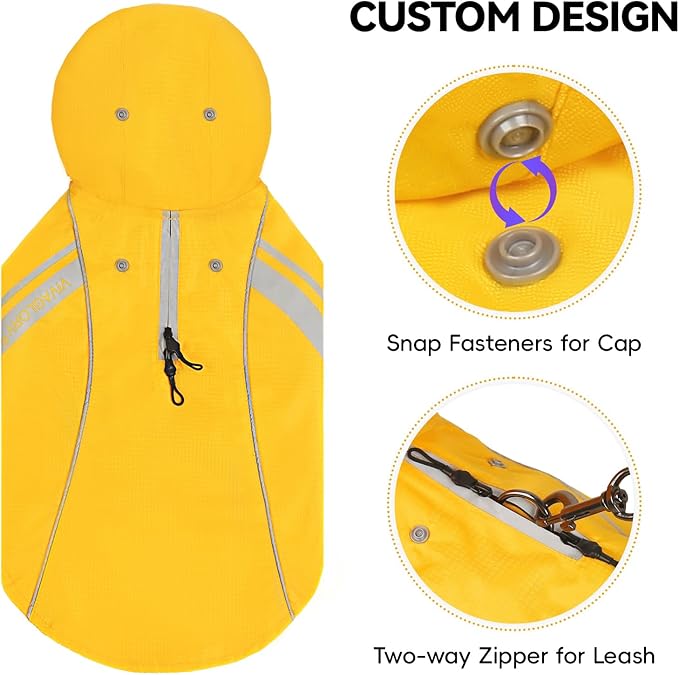 VIVAGLORY Wetoff Dog Raincoat, Rain Coat for Dog All Seasons Adventure, Rain Jacket with Harness Hole & Hood, Reflective Lightweight Waterproof for Doggy & Puppy, S, Yellow