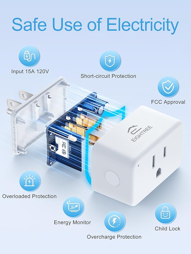 EIGHTREE Mini Smart Plug 𝟓𝐆𝐇𝐳 𝐖𝐢-𝐅𝐢 𝐂𝐨𝐦𝐩𝐚𝐭𝐢𝐛𝐥𝐞 𝟏𝟓𝐀, Smart Plugs That Work with Alexa & Google Home & SmartThings, Energy Monitor, Remote Control, Timer & Schedule, Wi-Fi Plugs
