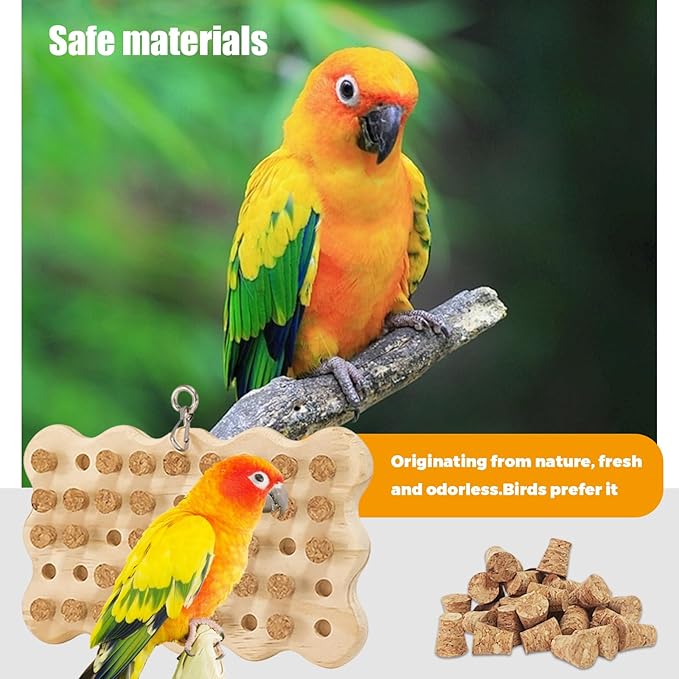 Wooden Bird Chew Toy, Parrot Biting Toys, Foraging Training, Relieve Boredom & Anxiety, Bird Cage Accessories, for Small Parakeets, Conures, Macaws, Budgies, Finches, JPD D
