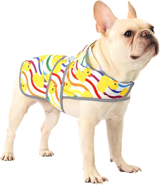 Dog Raincoats for Medium Dogs Waterproof Hooded Rain Jacket with Reflective Strips Leash Hole & Poncho Adjustable Fit (Rainbow,M)