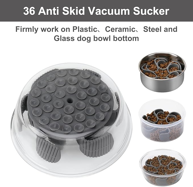 Dog Slow Feeder Bowls Silicone Spiral Pet Food Feeder Insert to Slow Down Eating for Large Medium Small Breed Dogs Perfect with Stainless Steel Glass Ceramic Pet Bowls (Grey)