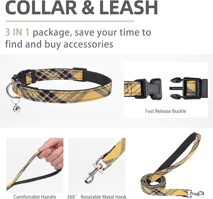 PUPTECK Adjustable Dog Harness Collar and Leash Set Step in No Pull Pet Harness for Small Medium Dogs Puppy and Cats Outdoor Walking Running, Soft Mesh Padded Reflective Vest Harnesses, Yellow, XL