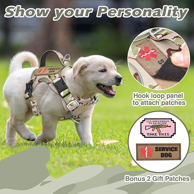 Tactical Small Dog Harness for Puppy, No Pull Military Service Dog Vest with Vertical Handle, Outdoor Training Small Puppy Vest Chihuahua Harness (Desert Green, XS)