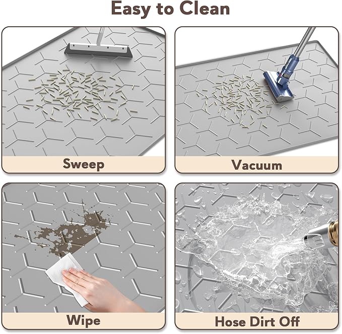 Cat Mat for Litter Box, Large 34" X 22" Cat Litter Mat, Waterproof Silicone Pad for Floor, Gray