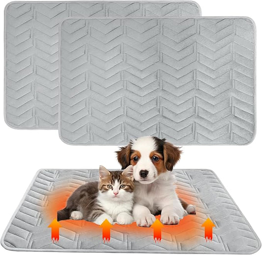 BINGPET 2 Pcs Self Warming Pet Bed for Indoor/Outdoor Cats & Dogs, Warm Thermal Self Heating Mat with Anti-Slip Bottom, Washable, Cozy Heating Pad Blanket for Kittens & Puppies, 28"×45"